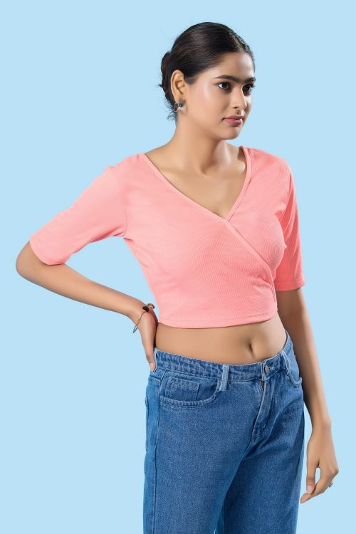 Picture of Beauteous Cotton Lycra Peach Puff Readymade Blouse