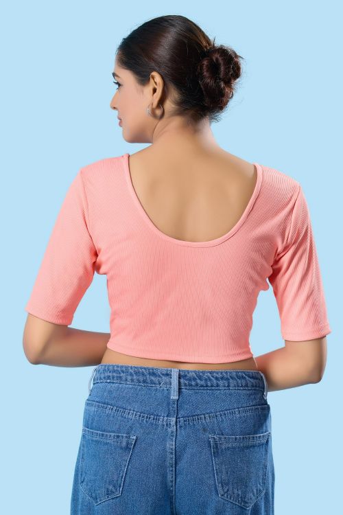 Picture of Beauteous Cotton Lycra Peach Puff Readymade Blouse
