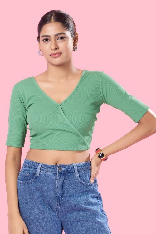 Picture of Exquisite Cotton Lycra Sea Green Readymade Blouse