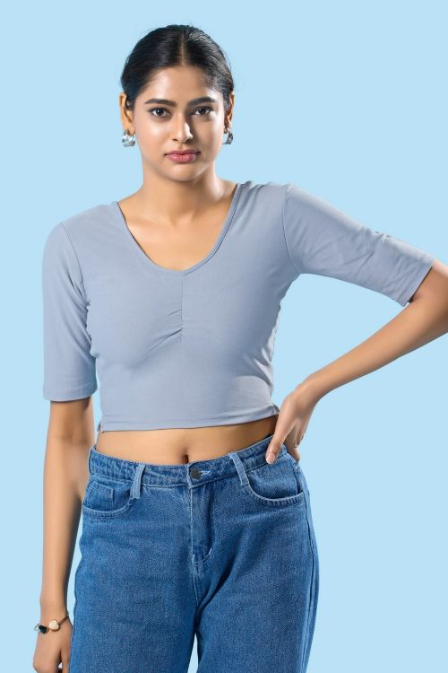 Picture of Pretty Cotton & Lycra Light Grey Readymade Blouse