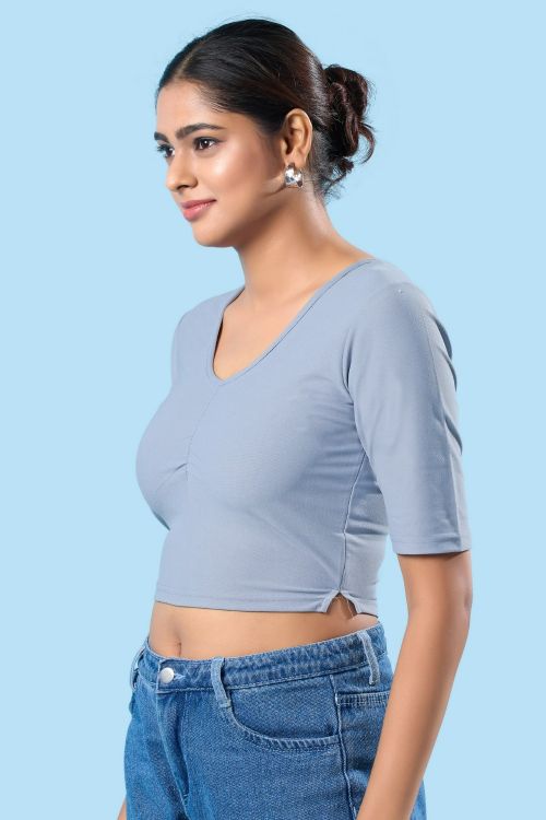 Picture of Pretty Cotton & Lycra Light Grey Readymade Blouse