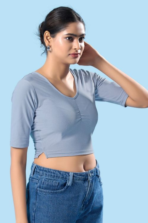 Picture of Pretty Cotton & Lycra Light Grey Readymade Blouse