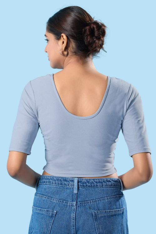 Picture of Pretty Cotton & Lycra Light Grey Readymade Blouse