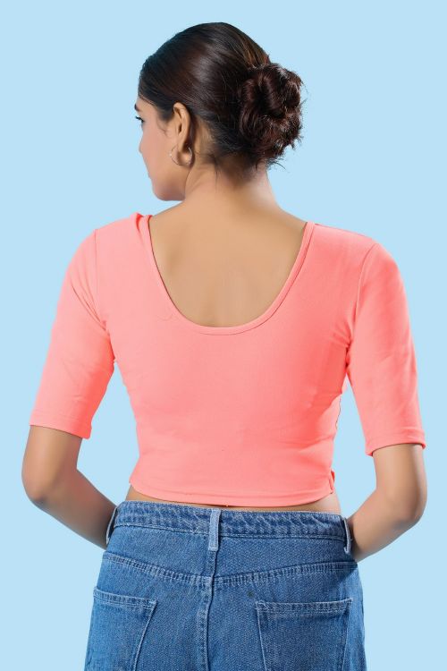 Picture of Alluring Cotton Lycra Peach Puff Readymade Blouse