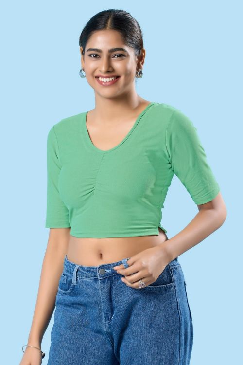 Picture of Exquisite Cotton Lycra Sea Green Readymade Blouse