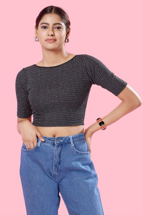 Picture of Amazing Cotton Lycra Black Readymade Blouse