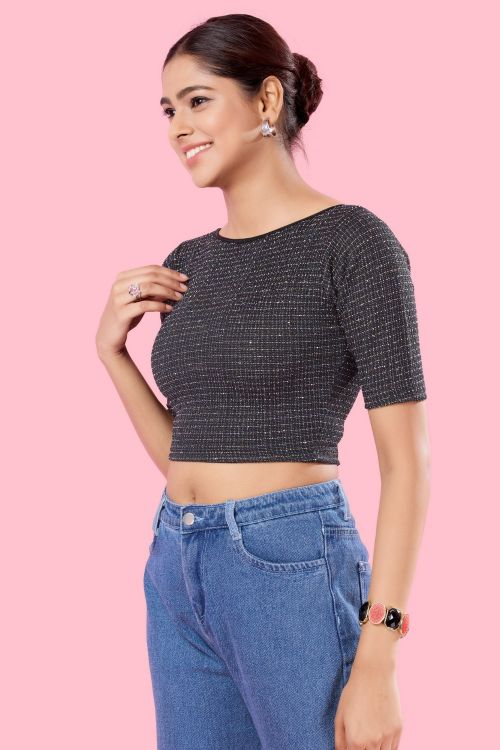 Picture of Amazing Cotton Lycra Black Readymade Blouse