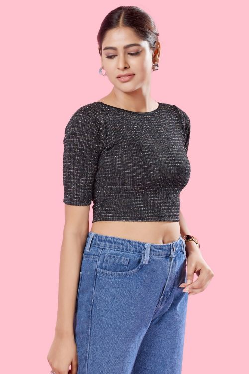Picture of Amazing Cotton Lycra Black Readymade Blouse