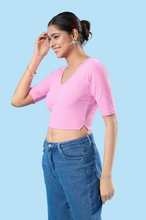 Picture of Bewitching Cotton Lycra Pink Readymade Blouse