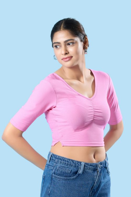 Picture of Bewitching Cotton Lycra Pink Readymade Blouse