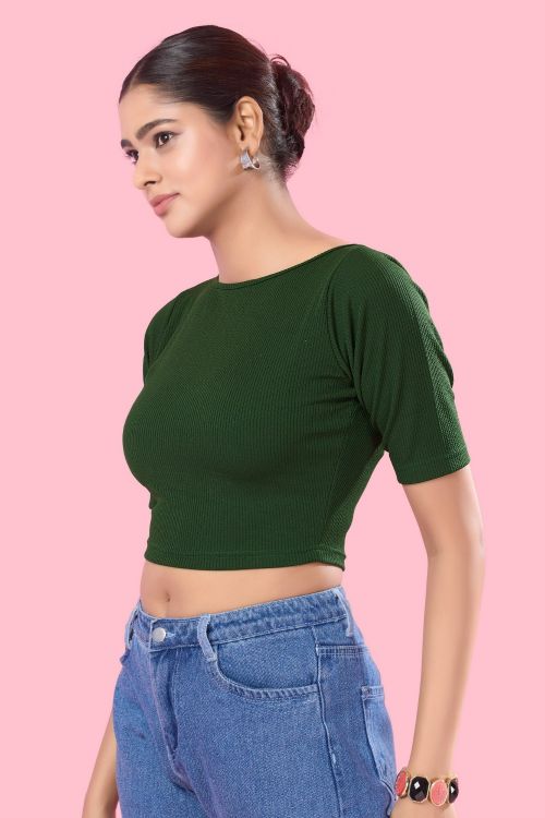 Picture of Stunning Cotton Lycra Green Readymade Blouse