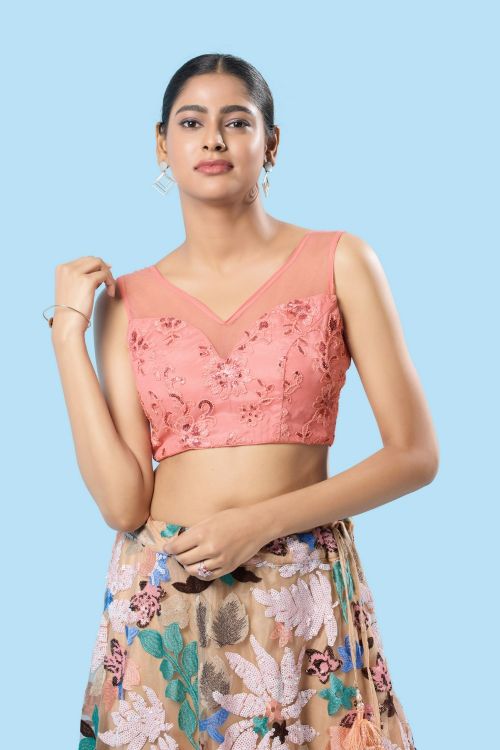 Picture of Gorgeous Net Pink Readymade Blouse