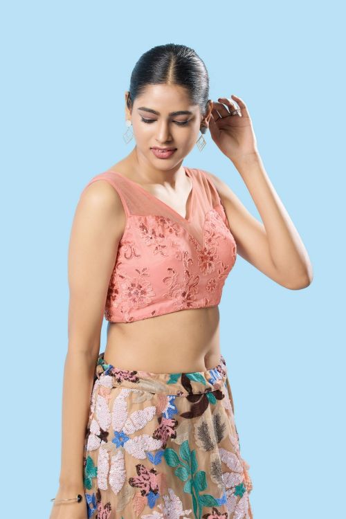 Picture of Gorgeous Net Pink Readymade Blouse