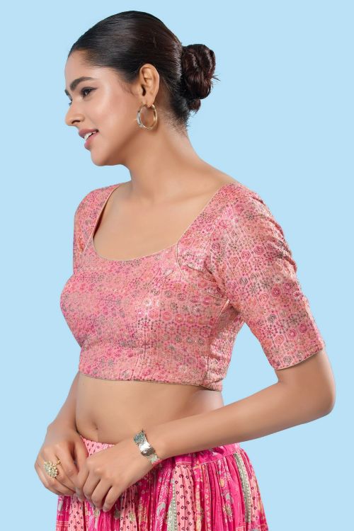 Picture of Delightful Brocade Light Pink Readymade Blouse