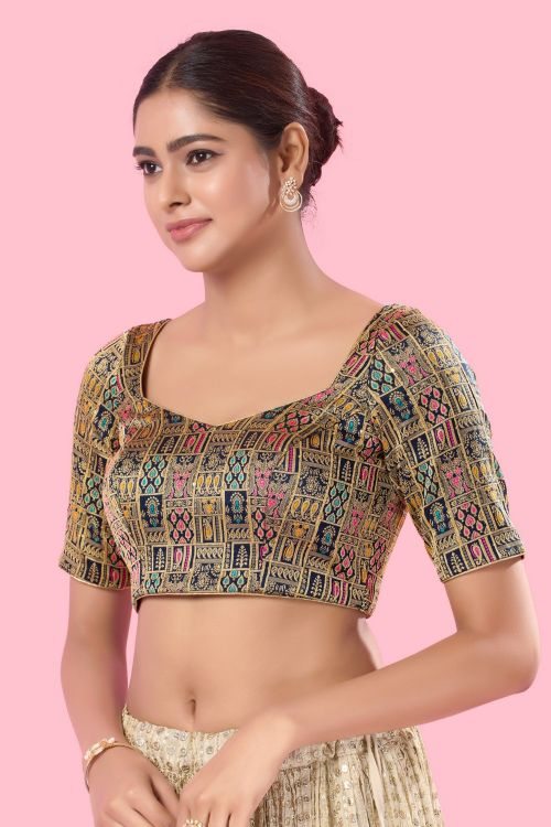 Picture of Taking Brocade Navy Blue Readymade Blouse