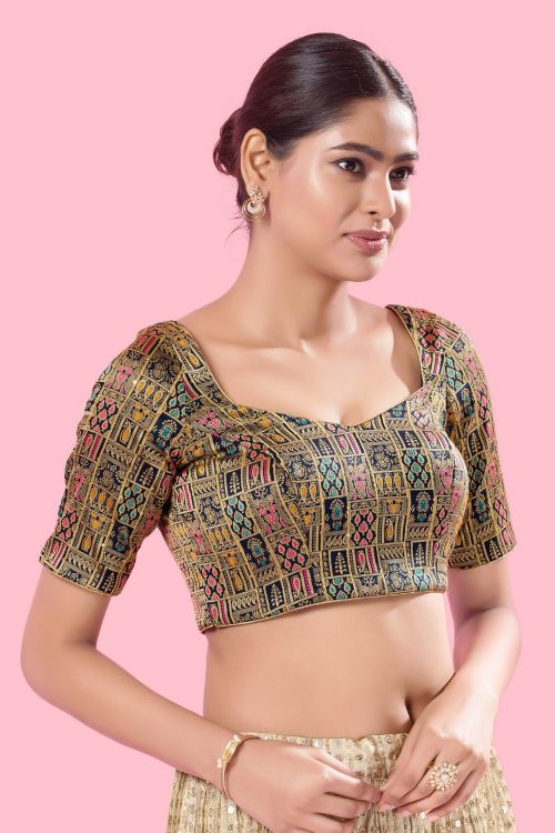 Picture of Taking Brocade Navy Blue Readymade Blouse