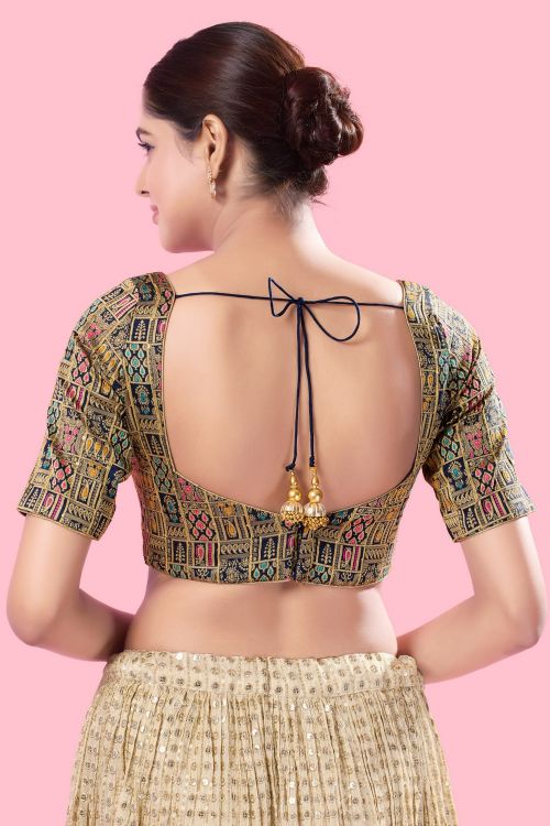 Picture of Taking Brocade Navy Blue Readymade Blouse
