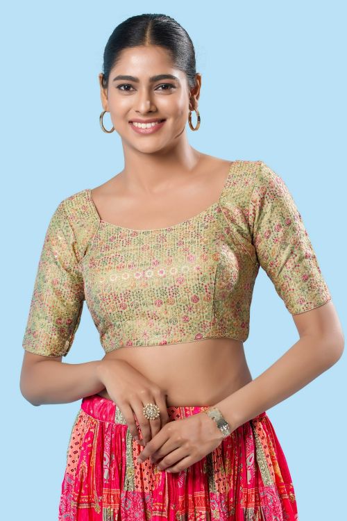 Picture of Pleasing Brocade Light Green Readymade Blouse