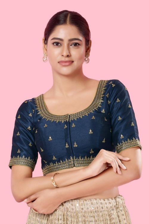 Picture of Elegant Mulbury Silk Navy Blue Readymade Blouse