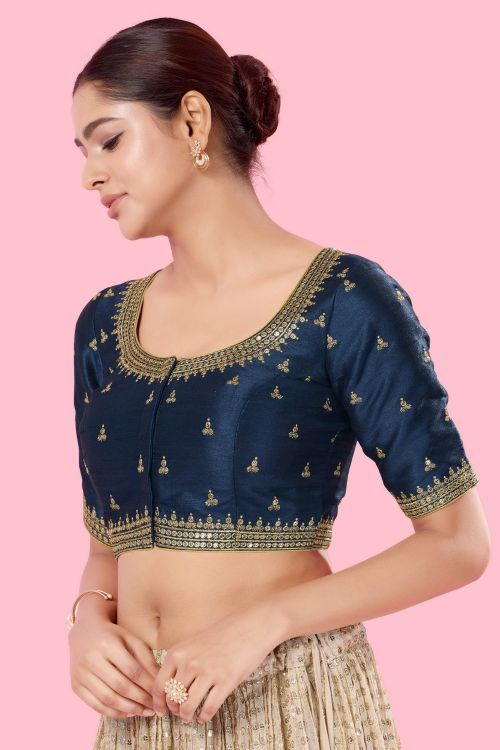 Picture of Elegant Mulbury Silk Navy Blue Readymade Blouse