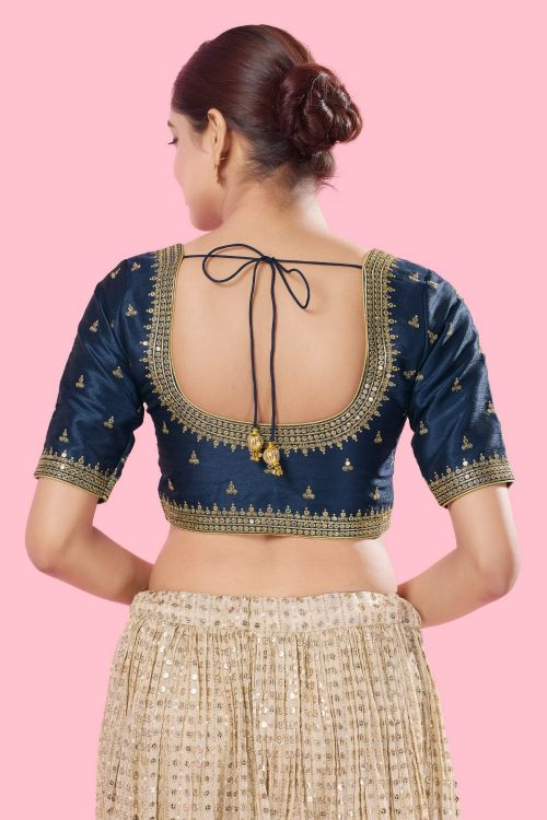 Picture of Elegant Mulbury Silk Navy Blue Readymade Blouse