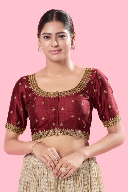 Picture of Fascinating Mulbury Silk Maroon Readymade Blouse
