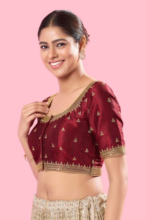 Picture of Fascinating Mulbury Silk Maroon Readymade Blouse