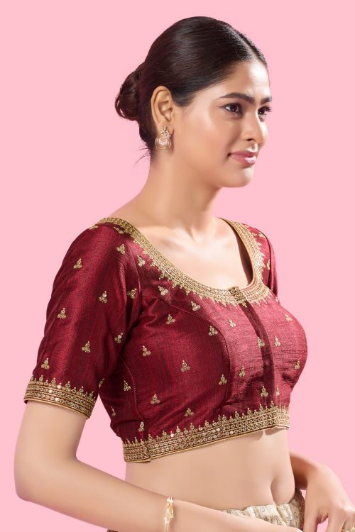Picture of Fascinating Mulbury Silk Maroon Readymade Blouse