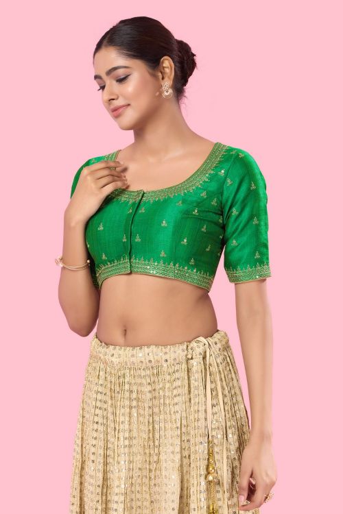 Picture of Good Looking Mulbury Silk Green Readymade Blouse