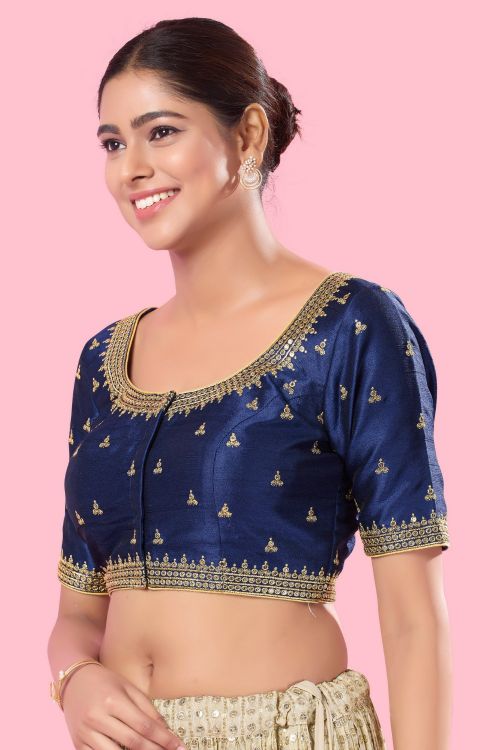 Picture of Charming Mulbury Silk Navy Blue Readymade Blouse