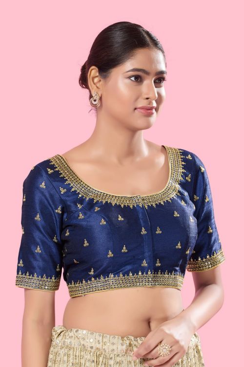 Picture of Charming Mulbury Silk Navy Blue Readymade Blouse