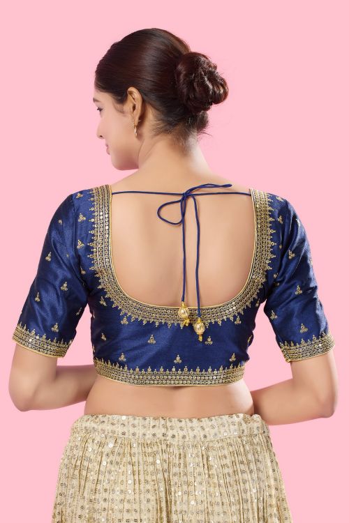 Picture of Charming Mulbury Silk Navy Blue Readymade Blouse