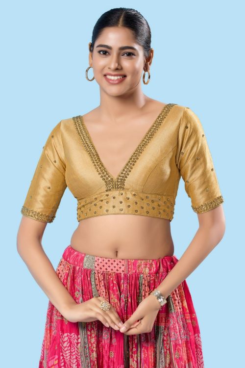 Picture of Pleasing Mulbury Silk Gold Readymade Blouse