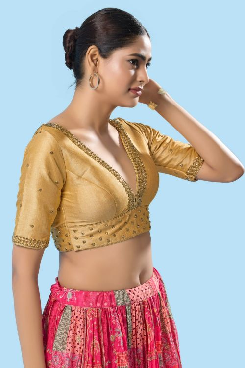 Picture of Pleasing Mulbury Silk Gold Readymade Blouse