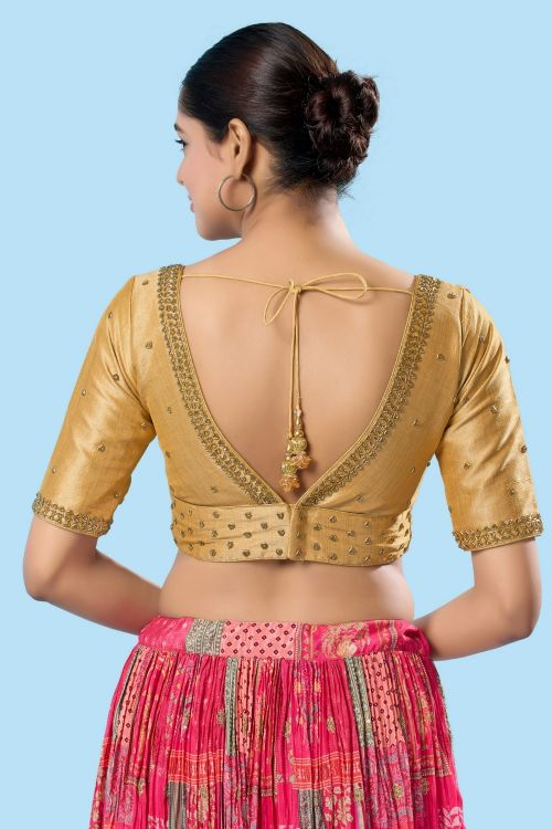 Picture of Pleasing Mulbury Silk Gold Readymade Blouse