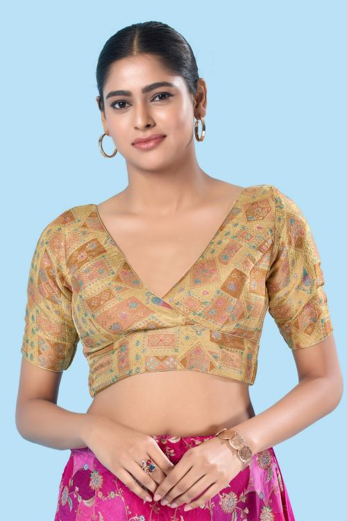 Picture of Delightful Brocade Gold Readymade Blouse