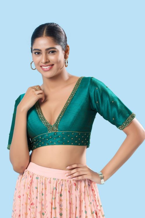 Picture of Ravishing Mulbury Silk Rama Green Readymade Blouse