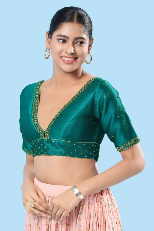 Picture of Ravishing Mulbury Silk Rama Green Readymade Blouse