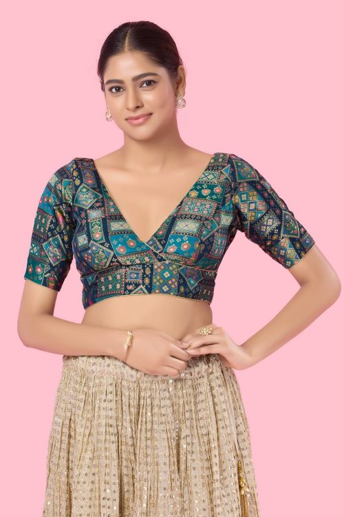 Picture of Classy Brocade Blue Readymade Blouse