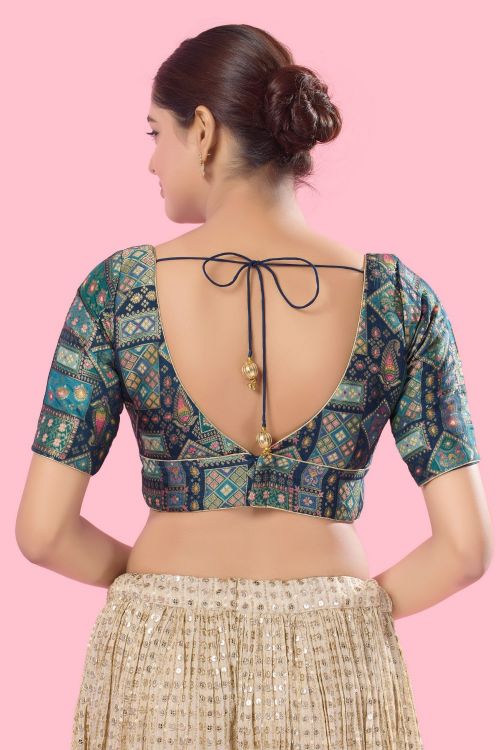 Picture of Classy Brocade Blue Readymade Blouse