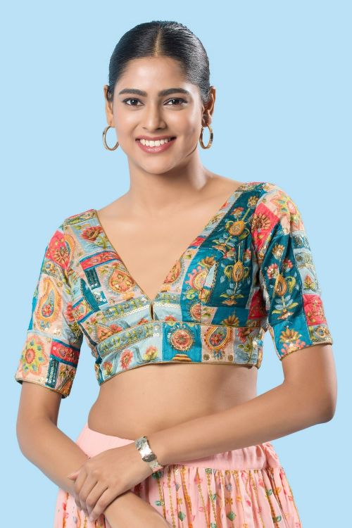 Picture of Taking Brocade Sky Blue Readymade Blouse