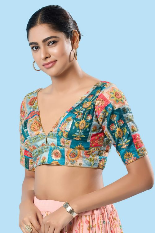 Picture of Taking Brocade Sky Blue Readymade Blouse