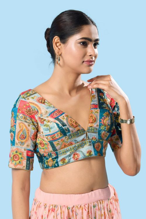 Picture of Taking Brocade Sky Blue Readymade Blouse