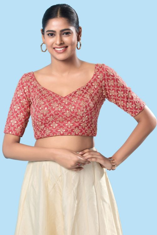 Picture of Well Formed Silk Indian Red Readymade Blouse