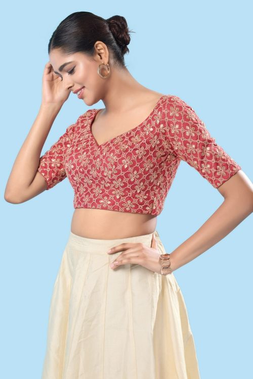 Picture of Well Formed Silk Indian Red Readymade Blouse