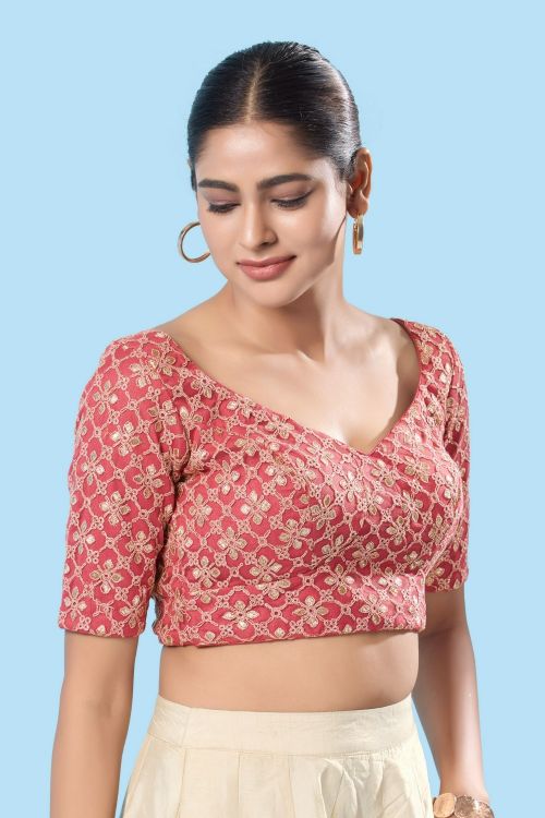 Picture of Well Formed Silk Indian Red Readymade Blouse