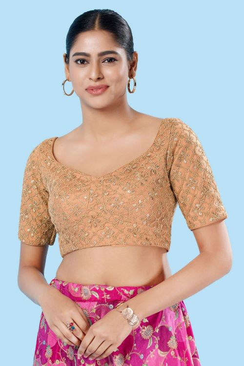 Picture of Delightful Silk Rose-Gold  Readymade Blouse