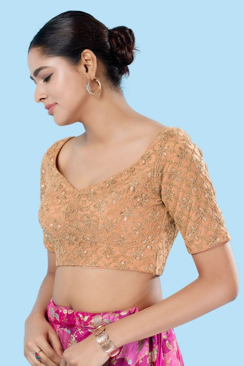 Picture of Delightful Silk Rose-Gold  Readymade Blouse