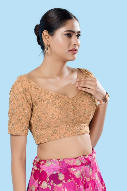 Picture of Delightful Silk Rose-Gold  Readymade Blouse
