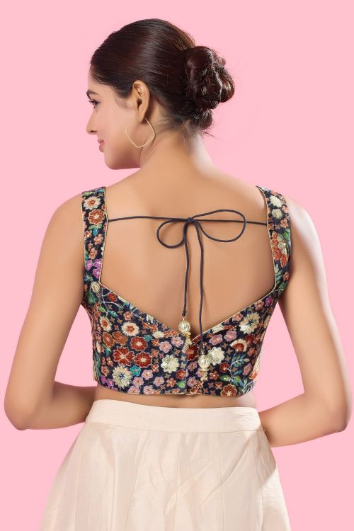 Picture of Statuesque Brocade Navy Blue Readymade Blouse